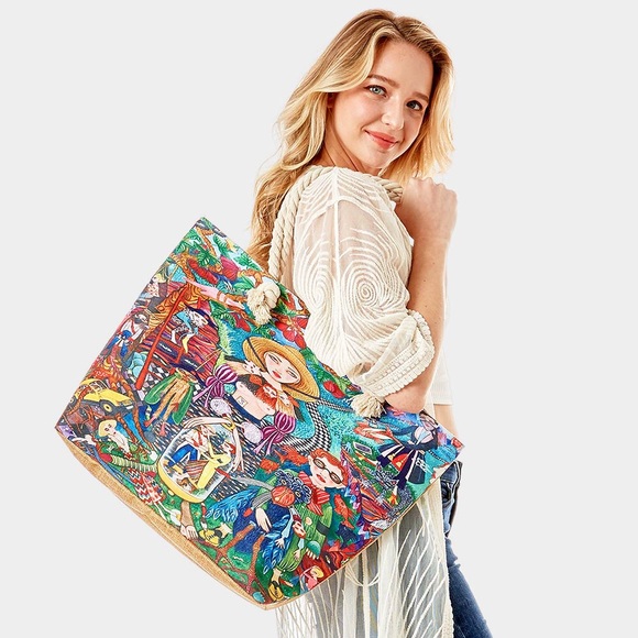 PAINTING PRINT BEACH TOTE BAG - Picture 1 of 5